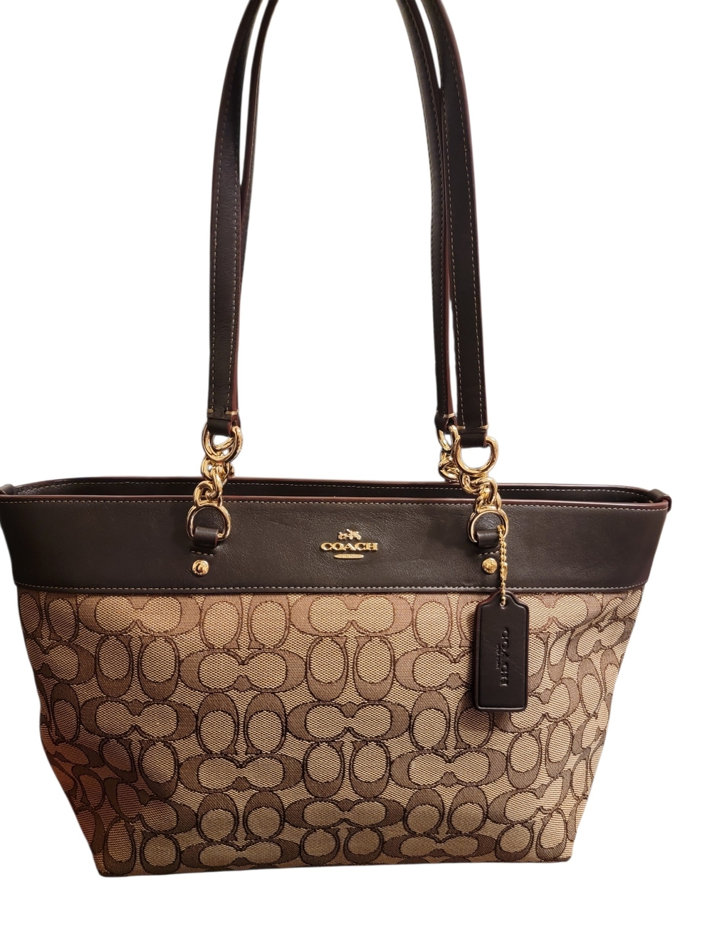 Coach Brown Signature Canvas Tote with Dark Brown Trim